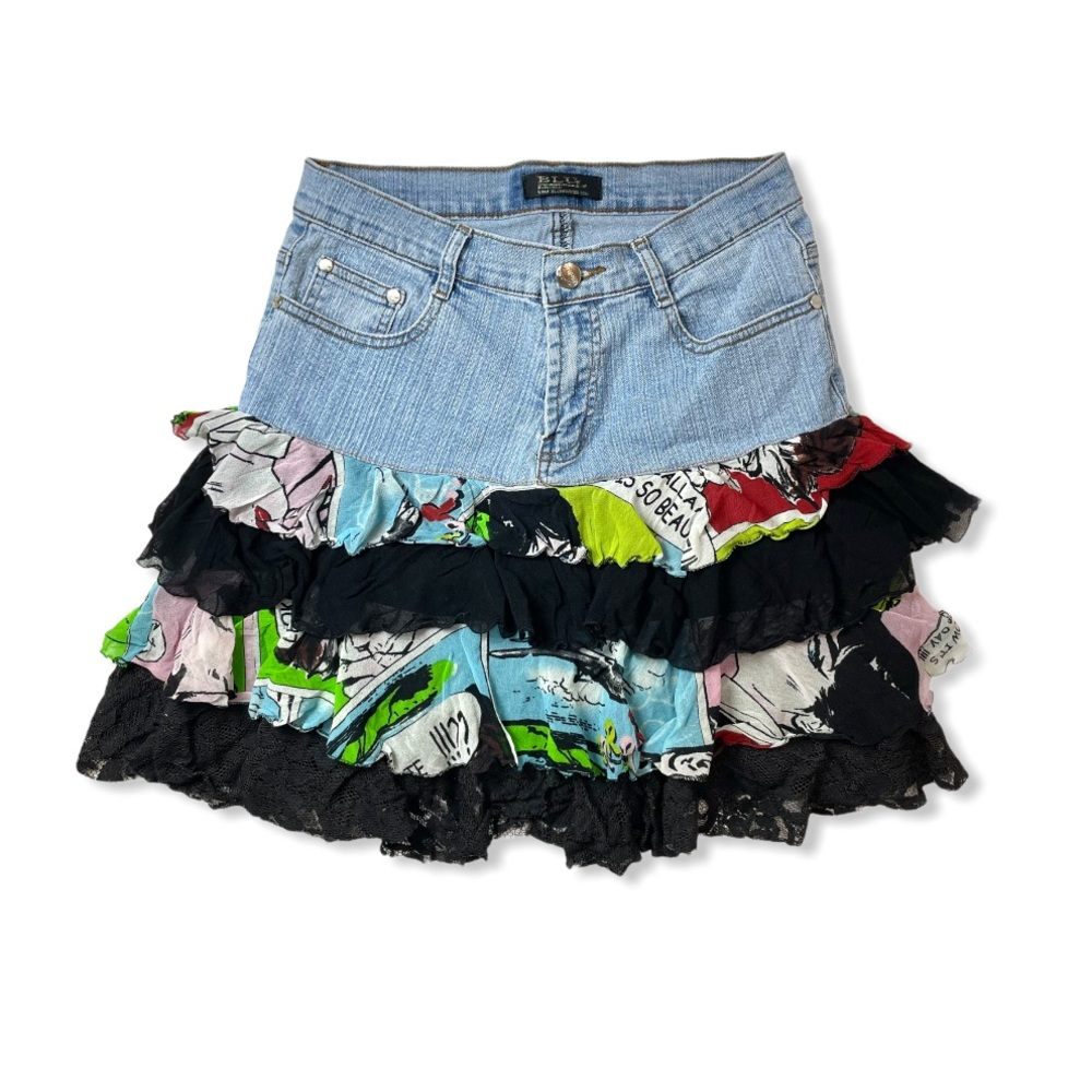 Blu In Firenze y2k Mixed Material Denim Skirt